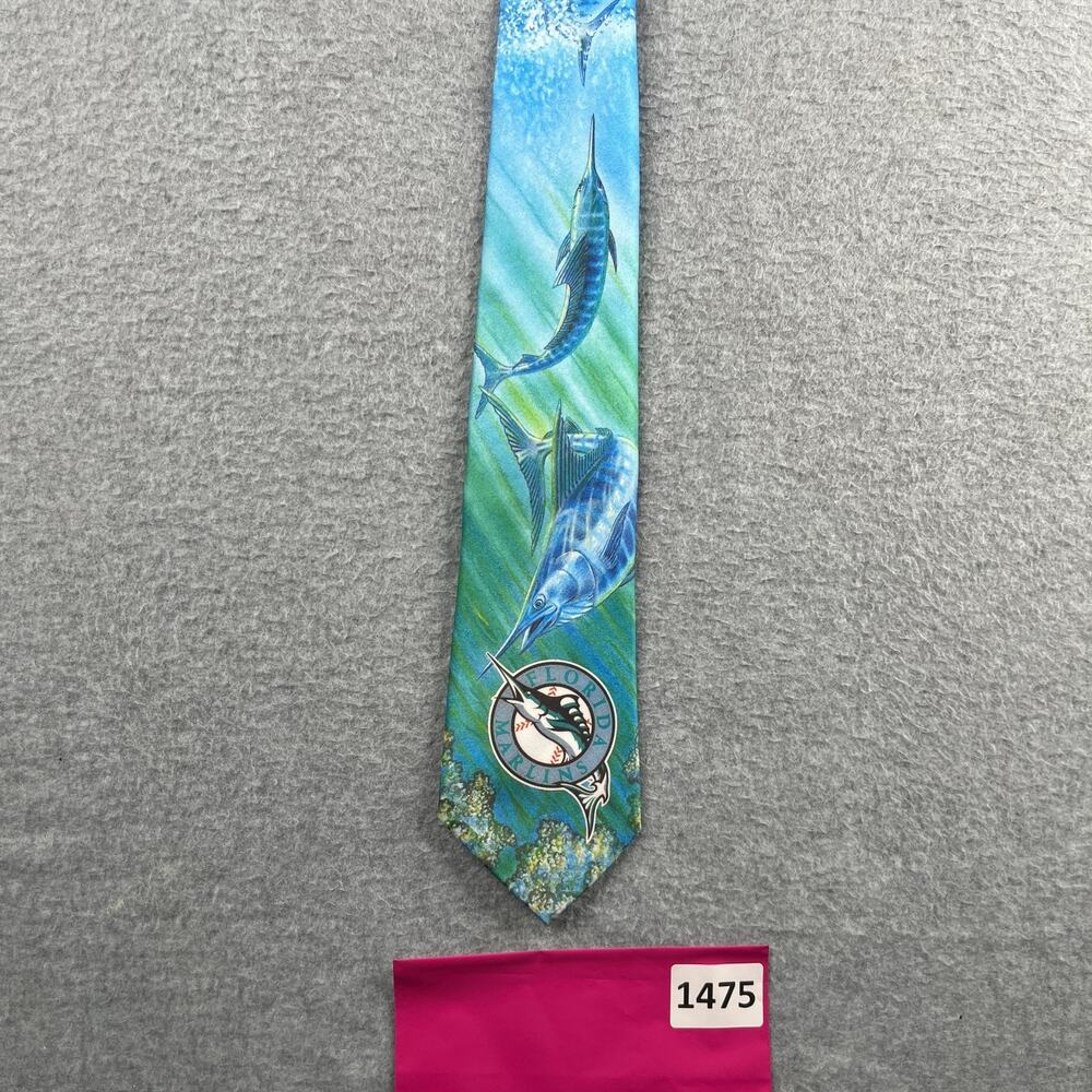 Florida Marlins Necktie Marlins Graphic Print Baseball Ralph Marlin Mens Tie